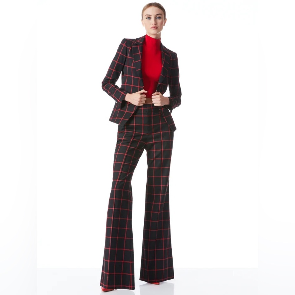 Alice + Olivia Women's Black/Red Mya Window Pane Blazer Coat Size 0 $595 NWT